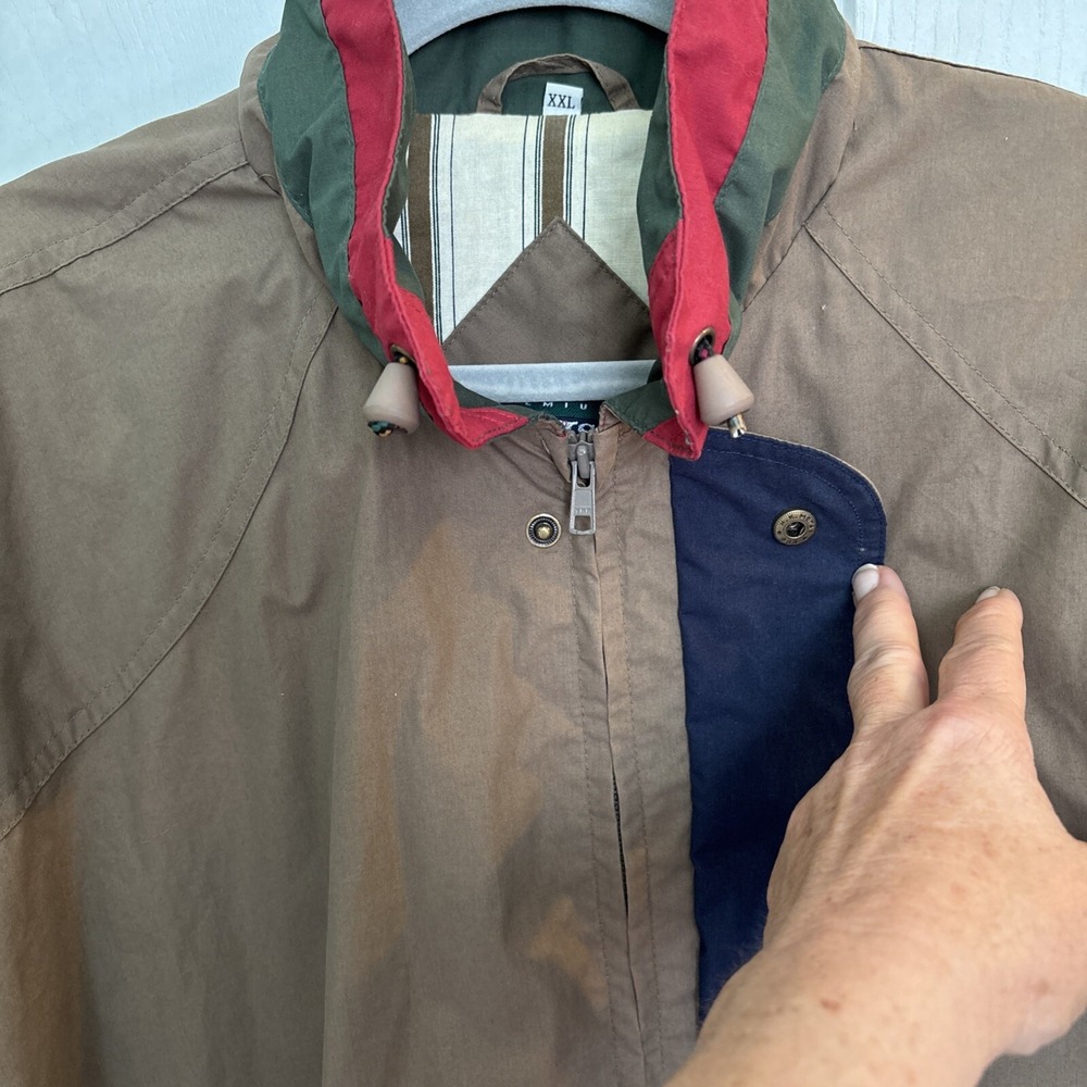 Divots Brown Golf Jacket Mens XXL Full Zip Hide Away Hood Y2K Retro Performance